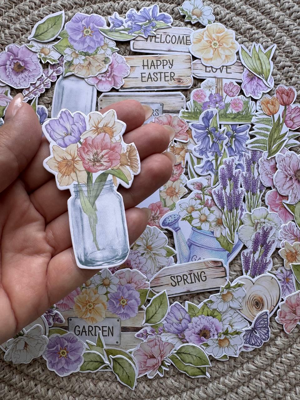 76 Spring Die Cut Cardstock Pieces, Floral Ephemera Pack, Junk Journal Supplies, Scrapbooking Embellishments, No Adhesive