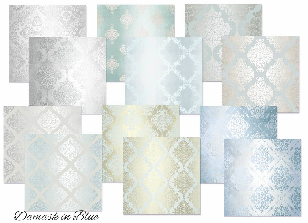 Damask in blue - 8'X 8' DECORER Scrapbook Paper   double-sided