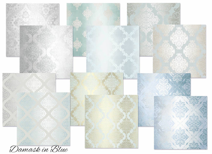 Damask in blue - 8'X 8' DECORER Scrapbook Paper  double-sided