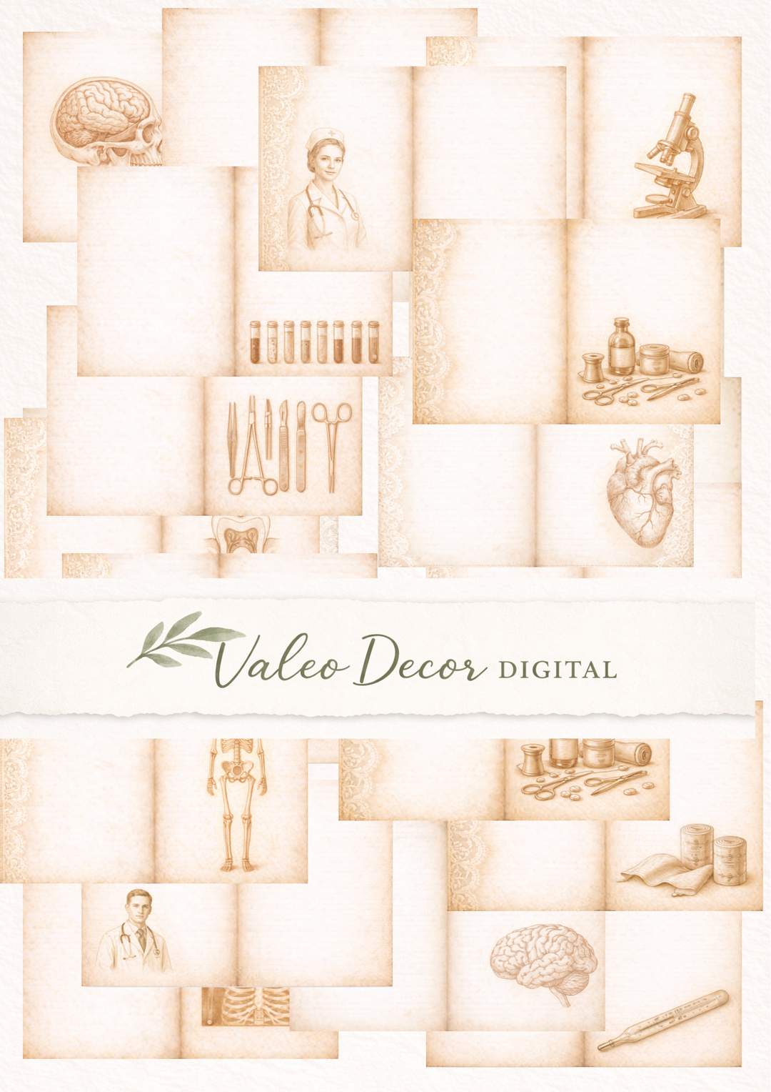 Digital Vintage Medical Junk Journal Pages | Gothic Anatomy Ephemera | Antique Medical Notebook Printable | Junk Journal Kit | Scrapbook