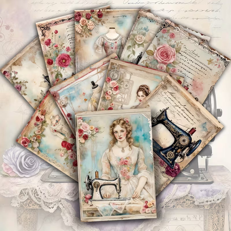 habby Chic Sewing Illustration Cards – Set of 20 Vintage Pin-Up Style Cards Scrapbook Paper