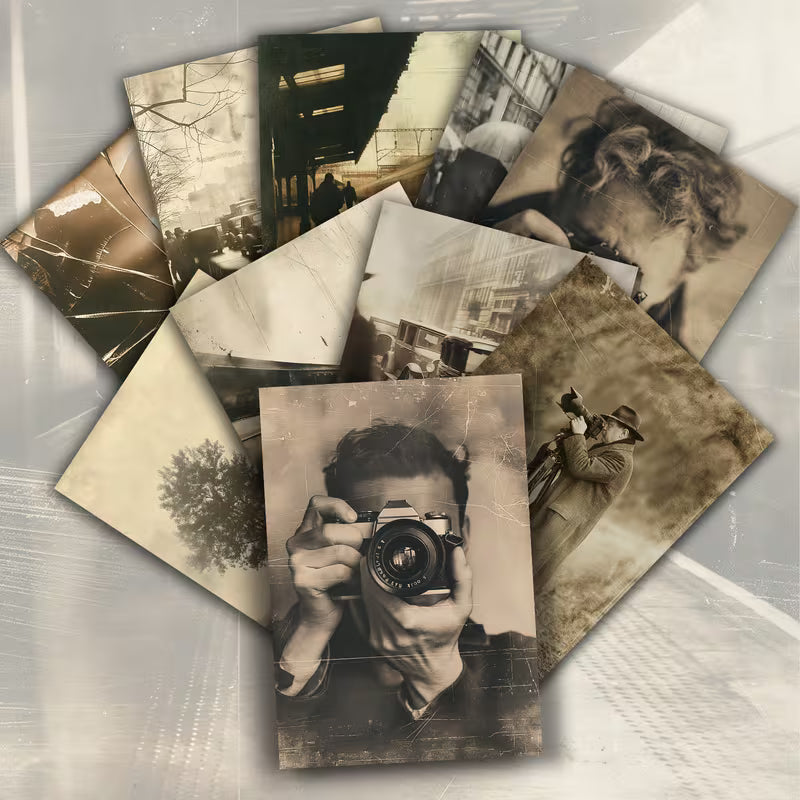 Retro Street Photography Cards – Set of 20 Pin-Up Style Illustration Cards Scrapbook Paper