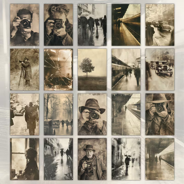 Retro Street Photography Cards – Set of 20 Pin-Up Style Illustration Cards Scrapbook Paper