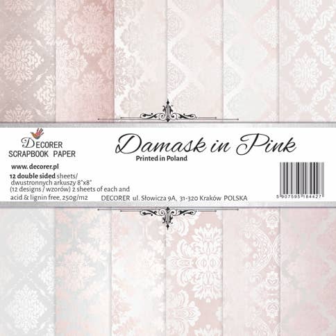 Damask in pink - 8'X 8' DECORER Scrapbook Paper   double-sided