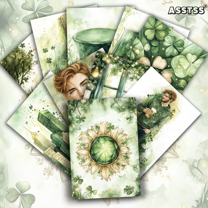 St Patrick’s Day Retro Illustration Cards – Set of 20 Vintage Pin-Up Style Paper Cards Scrapbook Paper