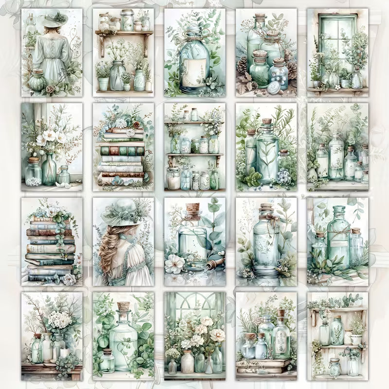 Herbal Remedies Illustration Cards – Set of 20 Vintage Style Paper Card Scrapbook Paper