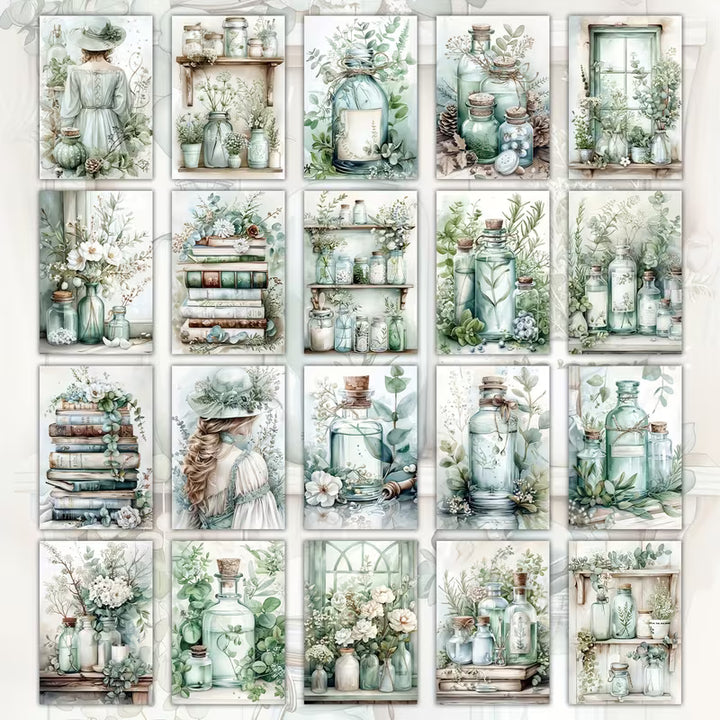 Herbal Remedies Illustration Cards – Set of 20 Vintage Style Paper Card Scrapbook Paper