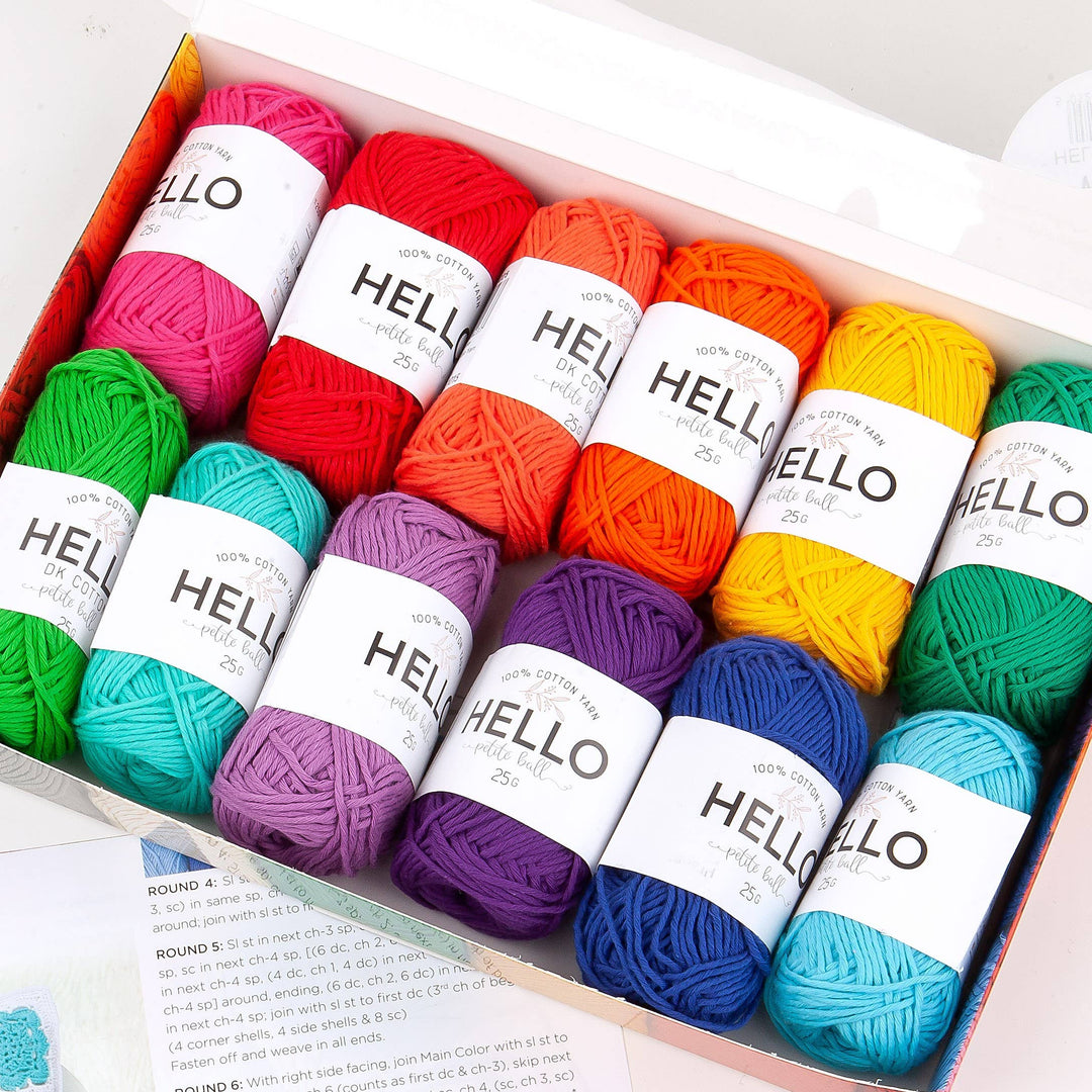 Hello 100% Cotton Gift Box Pack of 12 Balls Light DK Weight: Pastels Yarn