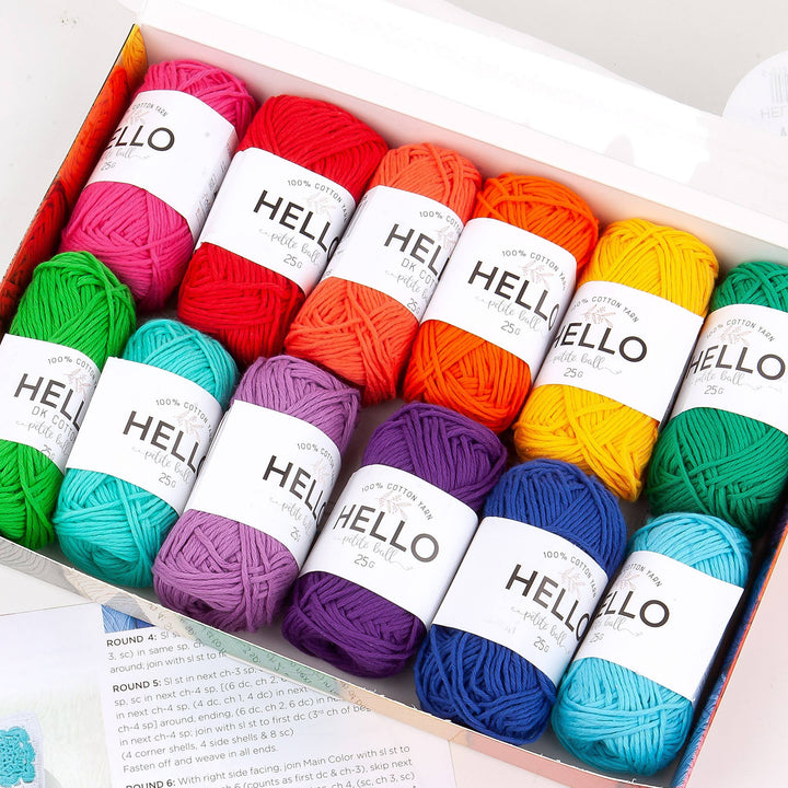Hello 100% Cotton Gift Box Pack of 12 Balls Light DK Weight: Pastels Yarn