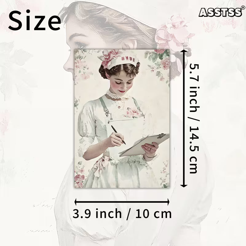 Retro Nurse Portrait Illustration Cards – Set of 20 Vintage Pin-Up Style Paper  Cards Scrapbook Paper