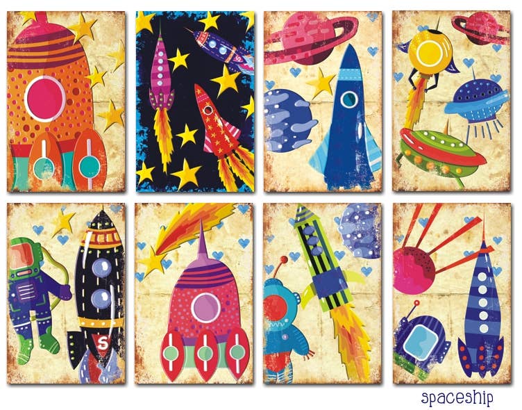 Spaceship - Gift Tag Set 24 pcs 7cm x 10,8 cm , DECORER Scrapbook Paper