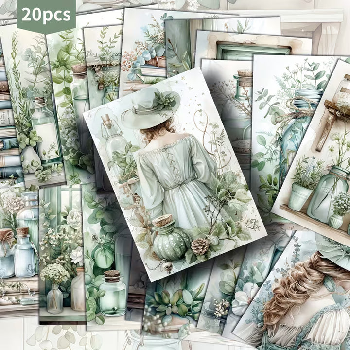 Herbal Remedies Illustration Cards – Set of 20 Vintage Style Paper Card Scrapbook Paper