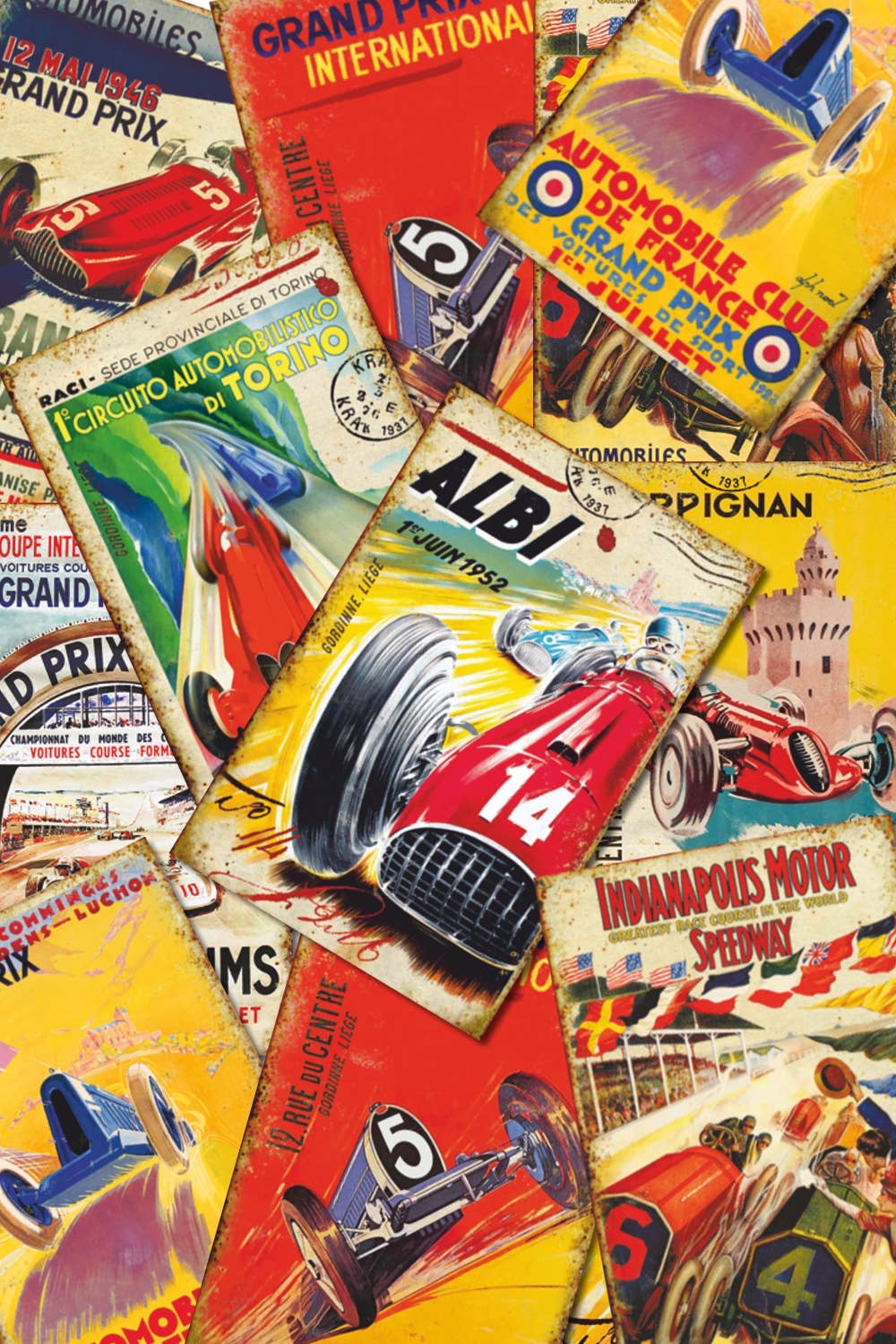 Old Posters Racing - Gift Tag Set 24 pcs, 7cm x 10,8 cm , DECORER Scrapbook Paper