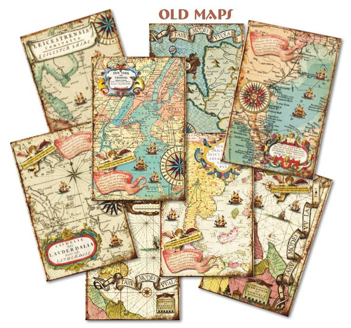 Old Maps - MINI 7cm x 10,8 cm , DECORER Scrapbook Paper