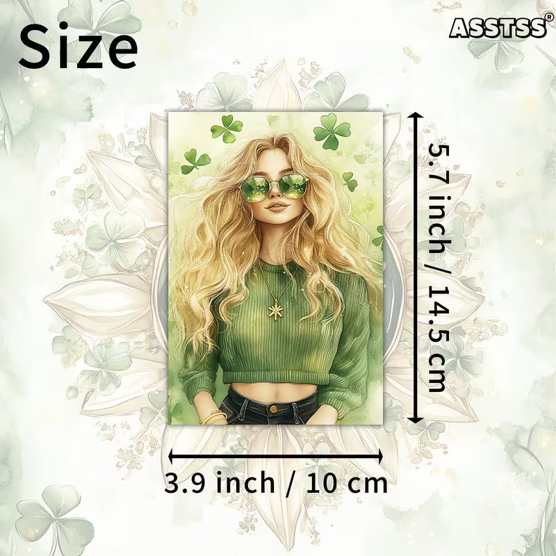 St Patrick’s Day Retro Illustration Cards – Set of 20 Vintage Pin-Up Style Paper Cards Scrapbook Paper