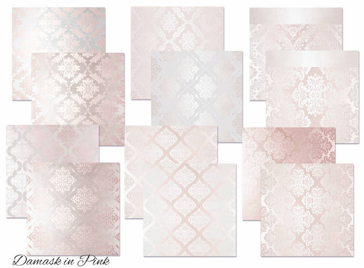 Damask in pink - 8'X 8' DECORER Scrapbook Paper   double-sided