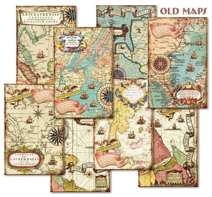 Old Maps - MINI 7cm x 10,8 cm , DECORER Scrapbook Paper