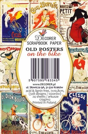 Old Posters On The Bike -Gift Tag Set 24 pcs, 7cm x 10,8 cm , DECORER Scrapbook Paper