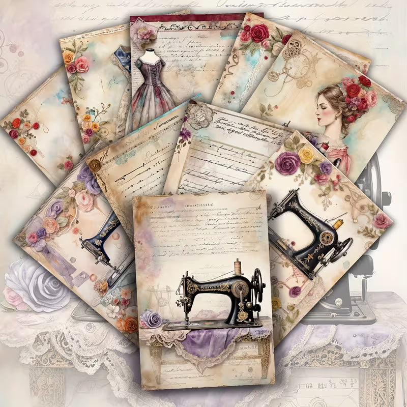 habby Chic Sewing Illustration Cards – Set of 20 Vintage Pin-Up Style Cards Scrapbook Paper