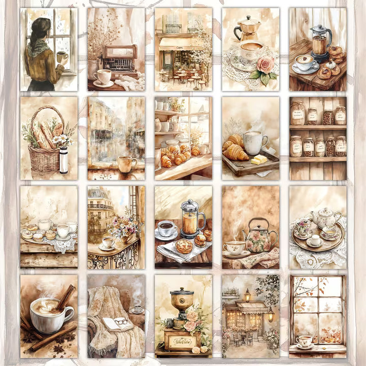 Milk, Coffee & Afternoon Tea Illustration Cards – Set of 20 Vintage Pin-Up Style Paper Cards Scrapbook Paper