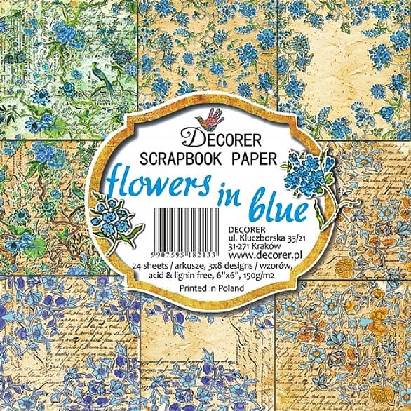 Flowers in blue - 6'X 6' DECORER Scrapbook Paper