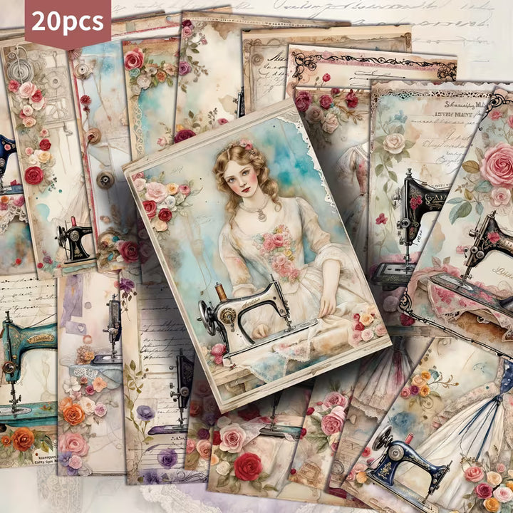 habby Chic Sewing Illustration Cards – Set of 20 Vintage Pin-Up Style Cards Scrapbook Paper