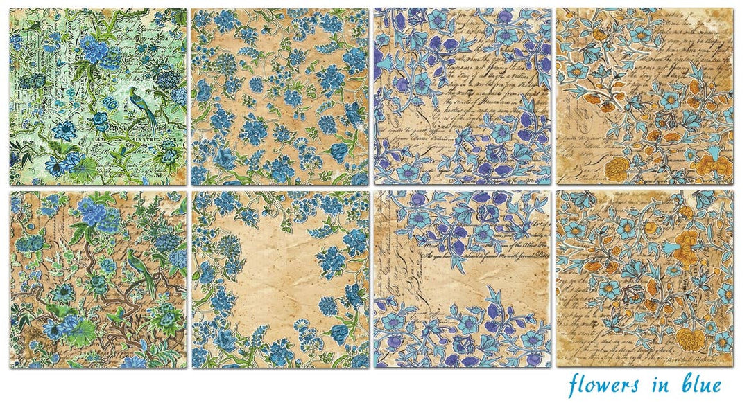 Flowers in blue - 6'X 6' DECORER Scrapbook Paper