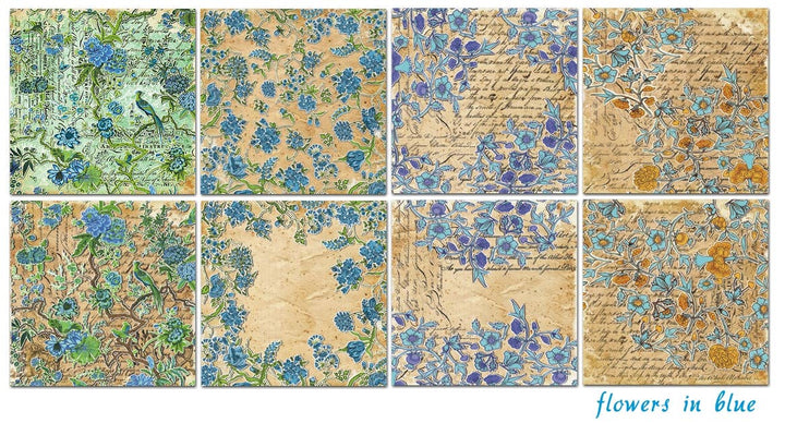 Flowers in blue - 6'X 6' DECORER Scrapbook Paper
