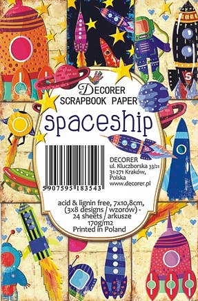 Spaceship - Gift Tag Set 24 pcs 7cm x 10,8 cm , DECORER Scrapbook Paper