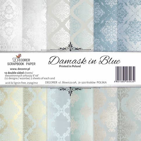 Damask in blue - 8'X 8' DECORER Scrapbook Paper  double-sided