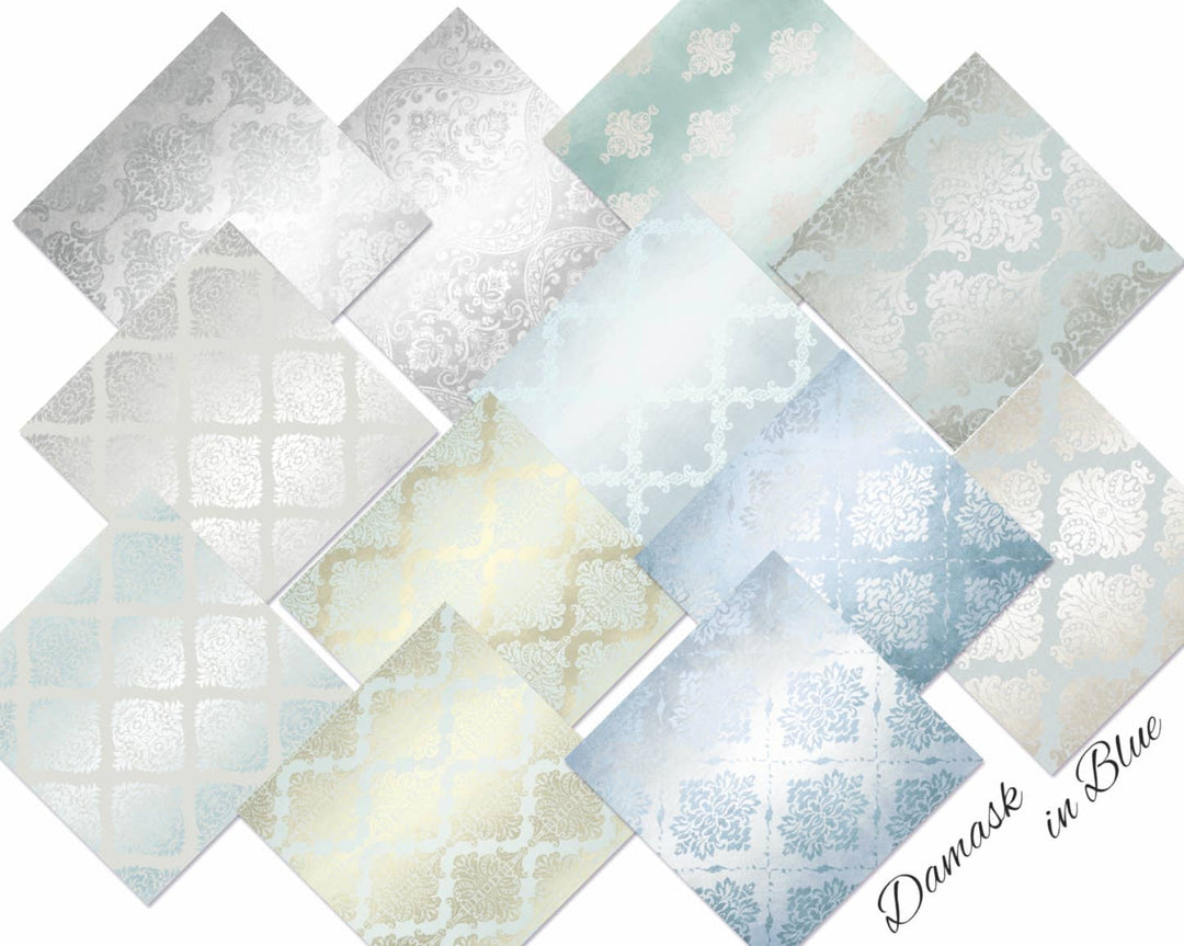 Damask in blue - 8'X 8' DECORER Scrapbook Paper   double-sided