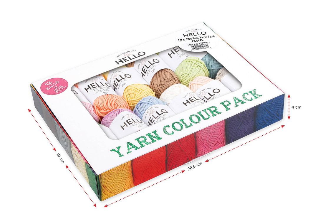 Hello 100% Cotton Gift Box Pack of 12 Balls Light DK Weight: Pastels Yarn