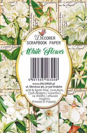 White Flower - Gift Tag Set 24 pcs 7cm x 10,8 cm , DECORER Scrapbook Paper