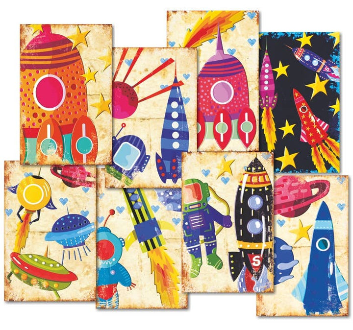 Spaceship - Gift Tag Set 24 pcs 7cm x 10,8 cm , DECORER Scrapbook Paper