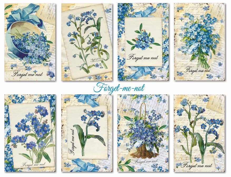 Forget-me-not - Gift Tag Set 24 pcs, 7cm x 10,8 cm , DECORER Scrapbook Paper