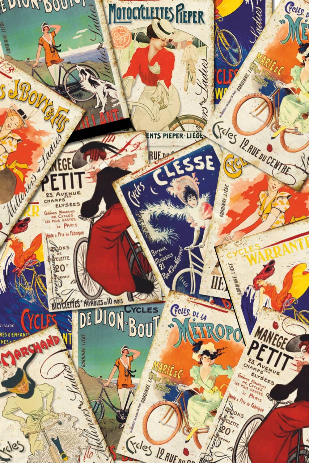 Old Posters On The Bike -Gift Tag Set 24 pcs, 7cm x 10,8 cm , DECORER Scrapbook Paper