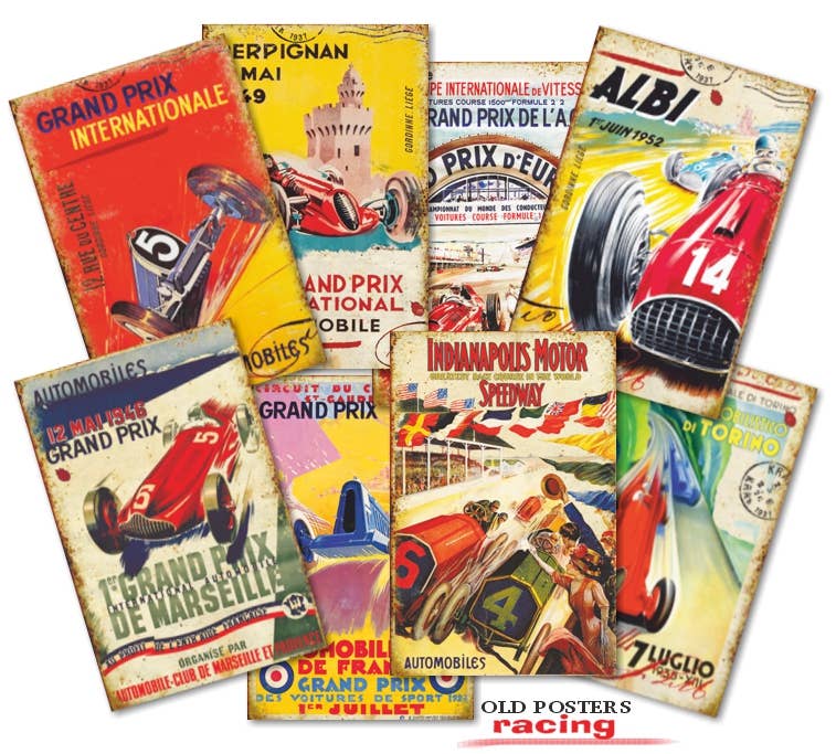 Old Posters Racing - Gift Tag Set 24 pcs, 7cm x 10,8 cm , DECORER Scrapbook Paper