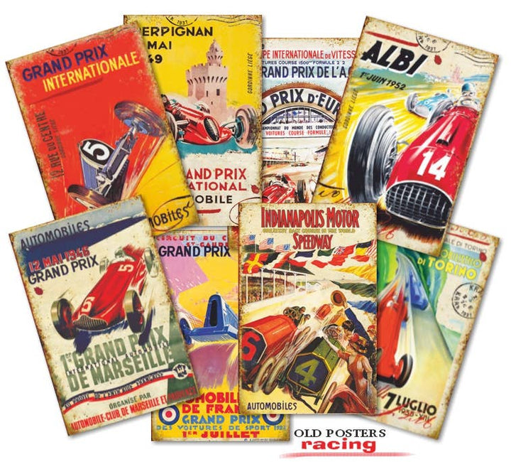 Old Posters Racing - Gift Tag Set 24 pcs, 7cm x 10,8 cm , DECORER Scrapbook Paper