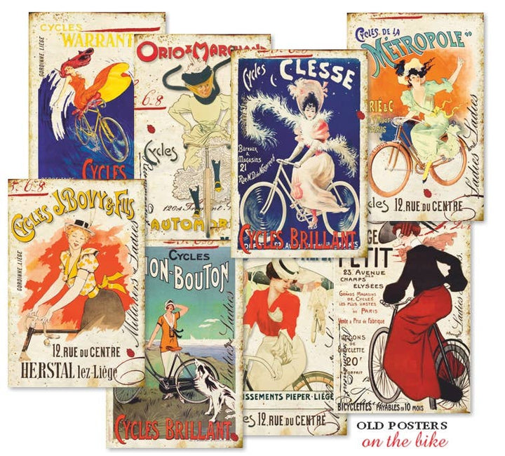 Old Posters On The Bike -Gift Tag Set 24 pcs, 7cm x 10,8 cm , DECORER Scrapbook Paper