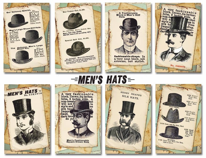 Men’s hats - Gift Tag Set 24 pcs 7cm x 10,8 cm , DECORER Scrapbook Paper