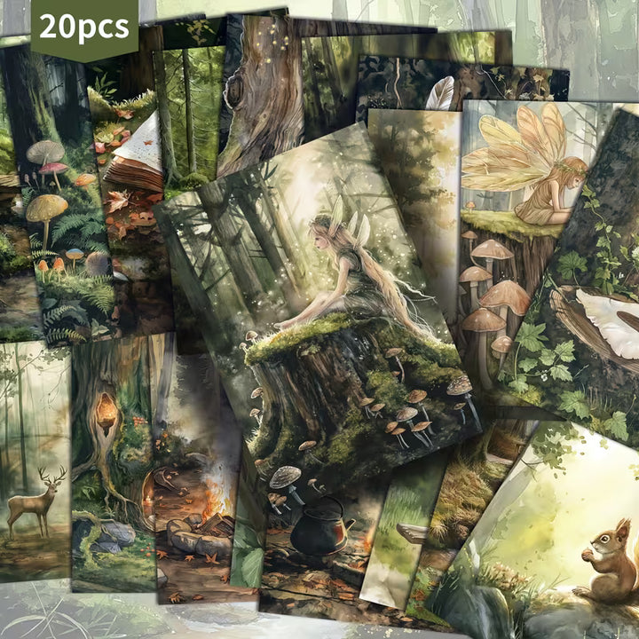 Vintage Forest Fairy Illustration Cards – Set of 20 Magical Woodland Paper Cards Scrapbook Paper