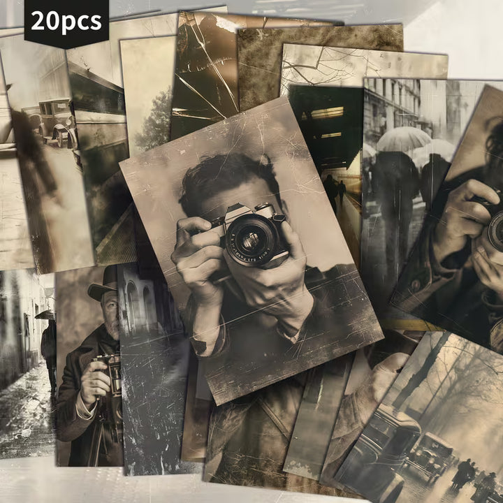 Retro Street Photography Cards – Set of 20 Pin-Up Style Illustration Cards Scrapbook Paper