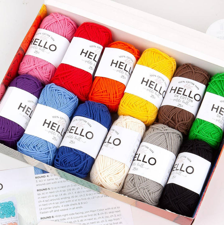 Hello 100% Cotton Gift Box Pack of 12 Balls Light DK Weight: Pastels Yarn
