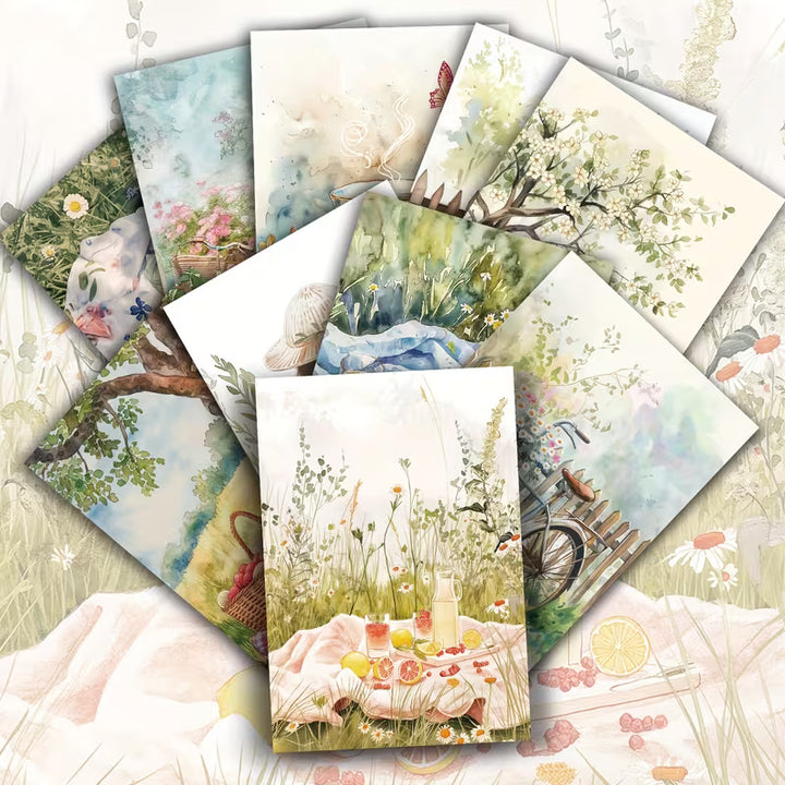 Picnic Afternoon Tea Illustration Cards – Set of 20 Vintage Pin-Up Style Cards Scrapbook Paper