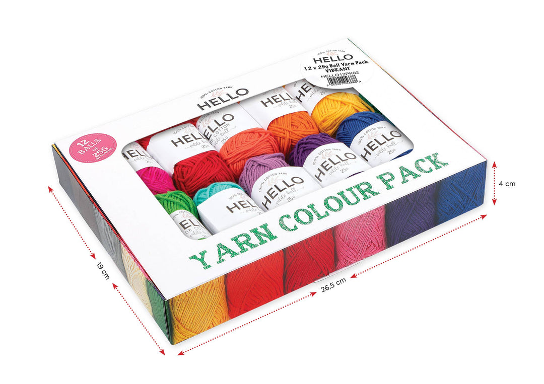 Hello 100% Cotton Gift Box Pack of 12 Balls Light DK Weight: Pastels Yarn