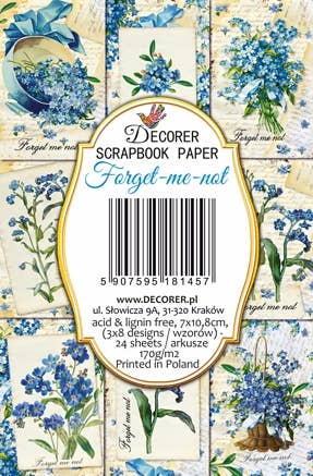 Forget-me-not - Gift Tag Set 24 pcs, 7cm x 10,8 cm , DECORER Scrapbook Paper