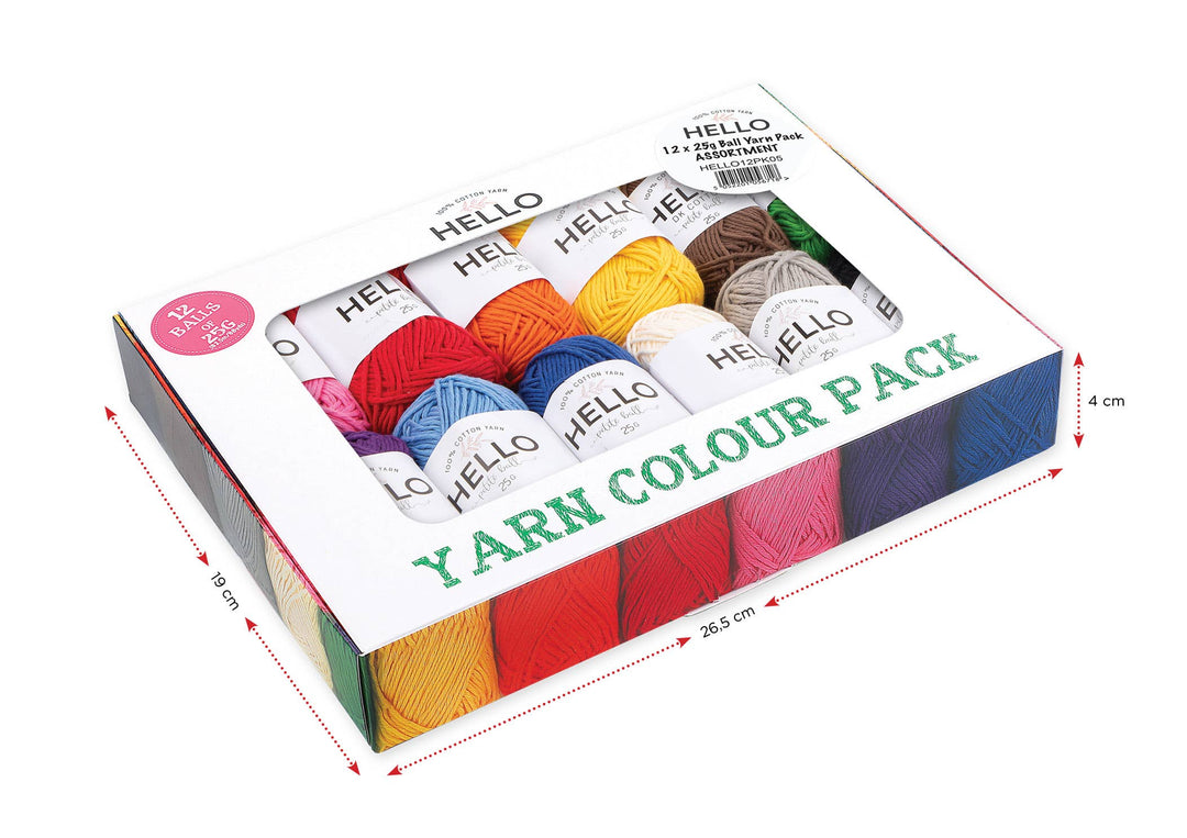 Hello 100% Cotton Gift Box Pack of 12 Balls Light DK Weight: Pastels Yarn