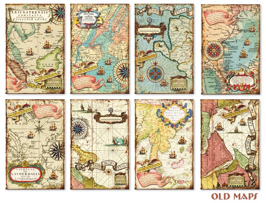 Old Maps - MINI 7cm x 10,8 cm , DECORER Scrapbook Paper
