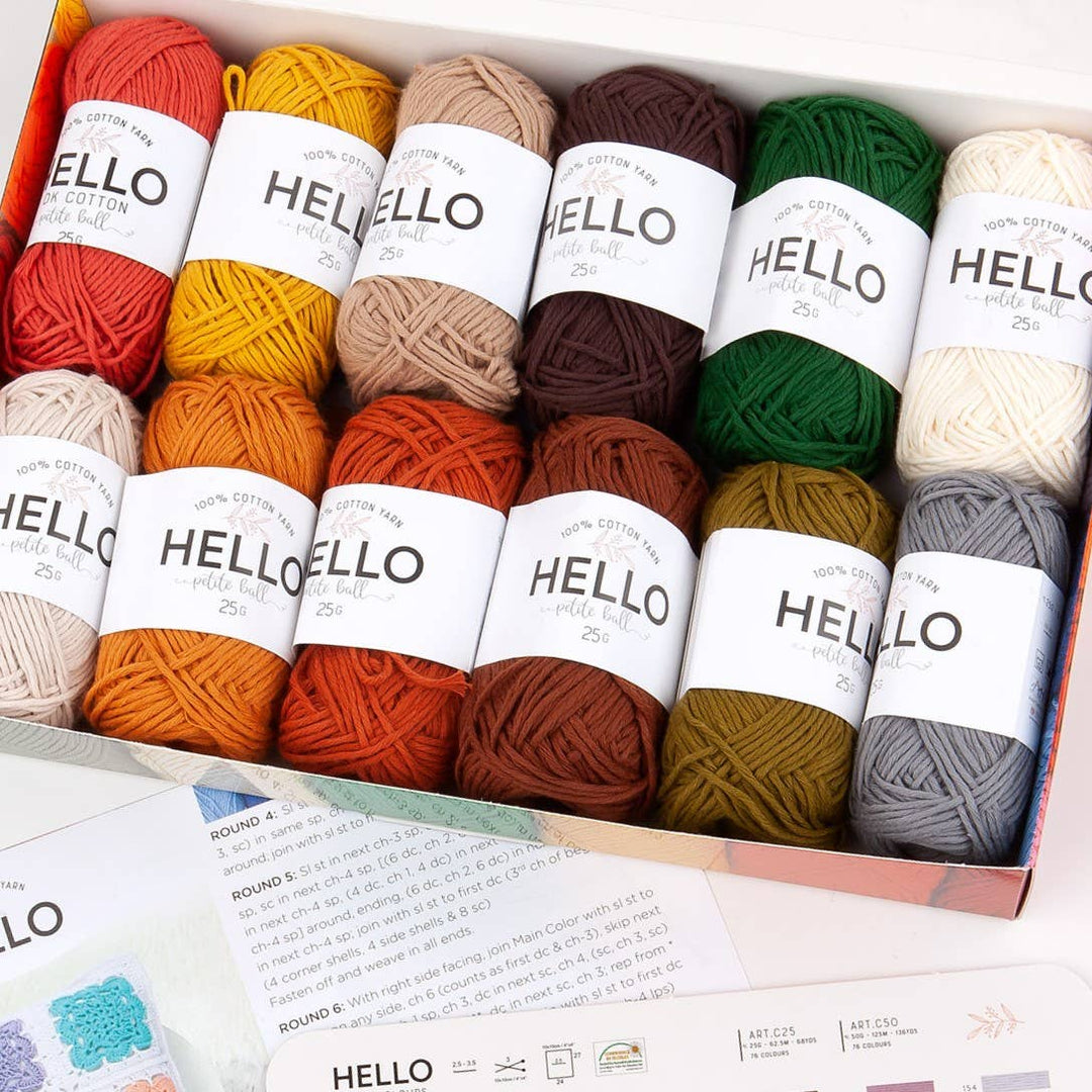 Hello 100% Cotton Gift Box Pack of 12 Balls Light DK Weight: Pastels Yarn