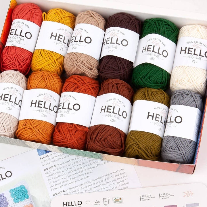 Hello 100% Cotton Gift Box Pack of 12 Balls Light DK Weight: Pastels Yarn